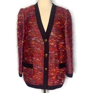 MALHIA Multicolor Specked V Neck Gold Buttons Knit Cardigan Jacket XL Mint!